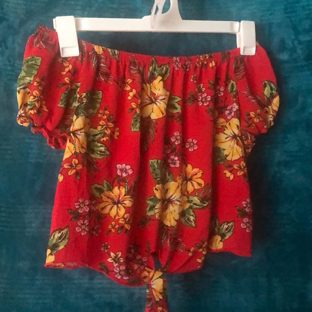 Red Tropical Cropped Top